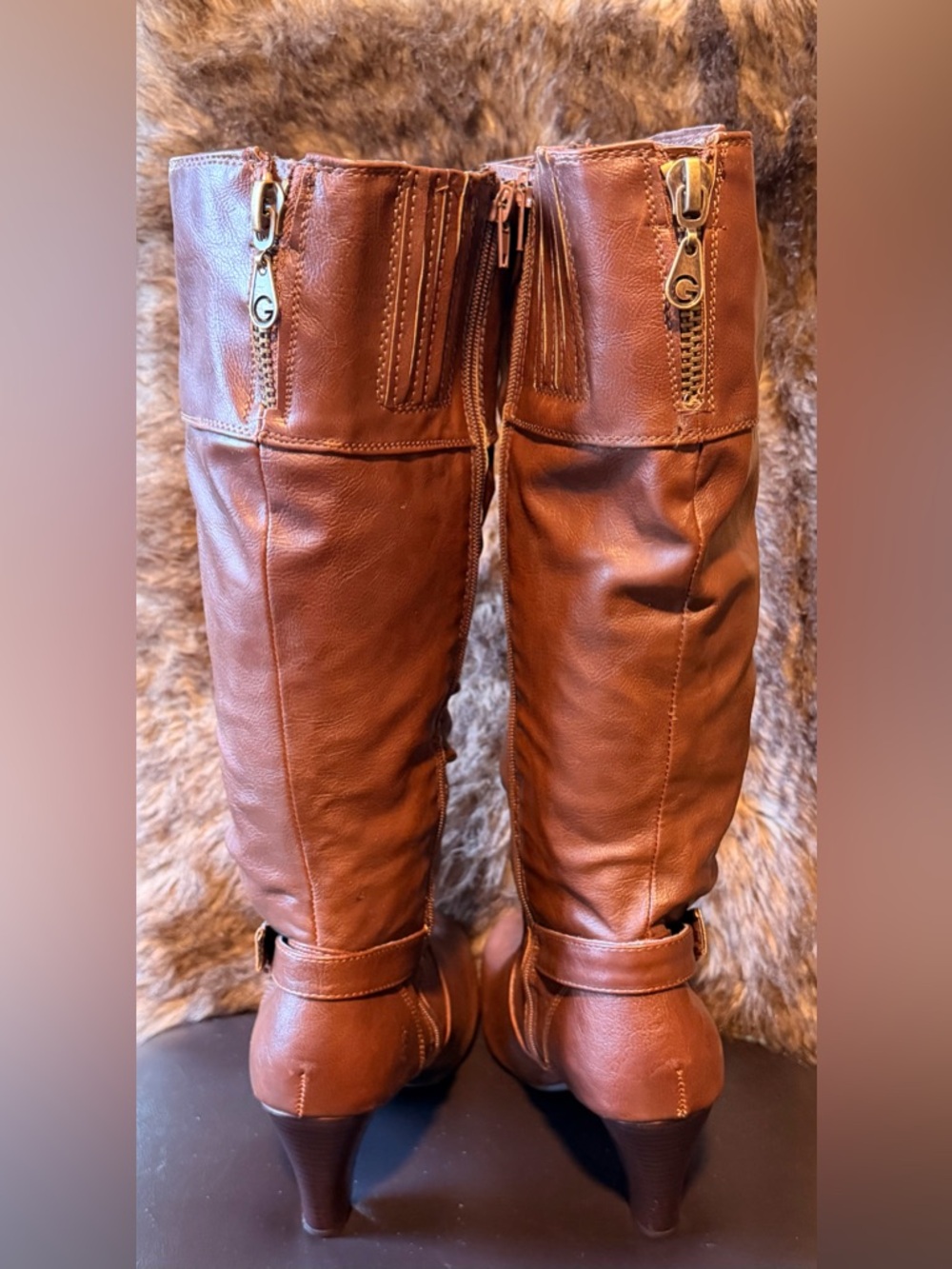 G by Guess Women's Tall Slouchy Leather Boots in Warm Brown - Picture 2 of 8
